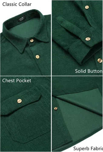 Vista 5 de COOFANDY Camisa de pana para hombre, casual, con botones, chaqueta ligera