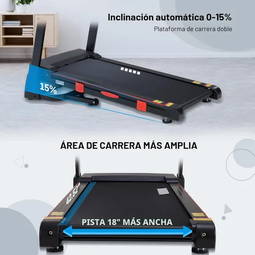 Vista 2 de ATEEDGE Cintas de correr para el hogar, 15% de inclinación automática, 0.5-10 MPH, cinturón de 18 pulgadas, 3 HP, capacidad de 350 libras, plegable