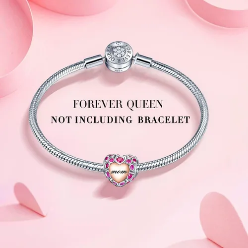 Vista 5 de Abalorios de plata de ley 925 con forma de corazón y flor de rosa 3D para pulseras, collares, bodas, día de San Valentín, día de la madre, regalo
