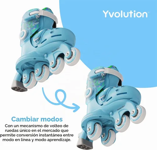 Vista 3 de Yvolution Twista - Patines en línea ajustables 2 en 1 Cambio de un segundo del modo estable de tres ruedas al modo en línea Patines
