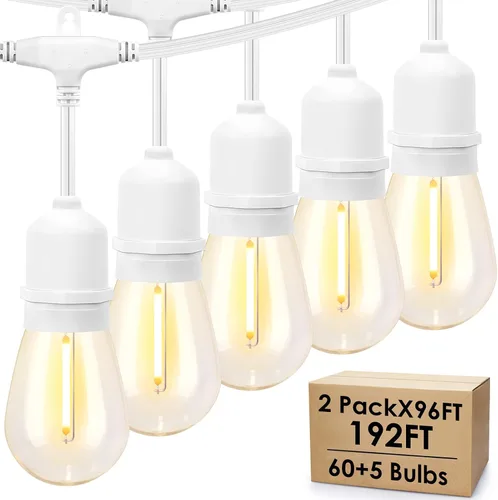 Vista 10 de Mlambert Luces de Cadena para Exteriores de Cable Blanco de 96 Pies con 30+3 Bombillas LED de Plástico, Regulables Impermeables Irrompibles