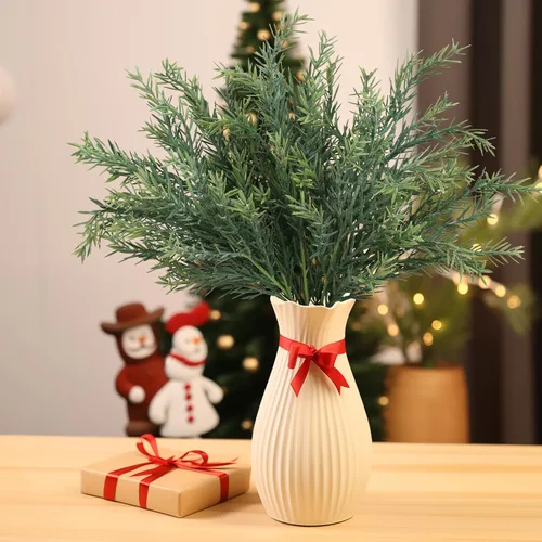 Vista 8 de EDIMENS 3 paquetes de ramas artificiales de cedro de 22.4 pulgadas, tallos sintéticos de cedro de Navidad, ramas de vegetación de hojas sintéticas