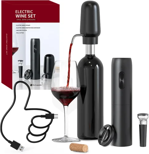 Vista 8 de CIRCLE JOY Aireador de vino eléctrico con base de almacenamiento, sacacorchos y tapón de vino al vacío, regalo de elefante blanco para amantes