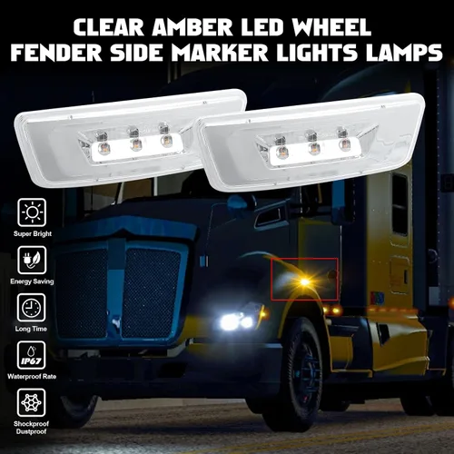 Vista 3 de Xotic Tech - Lámparas LED de señal de marcador lateral con lente transparente, compatible con Kenworth T680 T700 T880 Peterbilt 567, ámbar 3-SMD