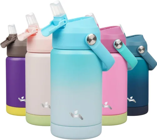 Vista 35 de Konokyo Botella de agua aislada con tapa de pajilla, botella de metal al vacío de acero inoxidable de 18 onzas con mango de silicona, color negro