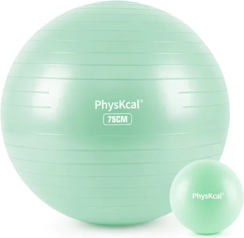 Vista 16 de PhysKcal Pelota de yoga para ejercicio, set de pilates, pelota de fitness de 4 tamaños para entrenamiento, parto, embarazo, terapia física - Bomba