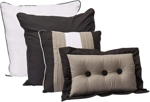 Vista 4 de Chezmoi Collection Loft - Juego de edredón de lujo a rayas de 8 piezas (tamaño matrimonial, negro/gris/blanco)