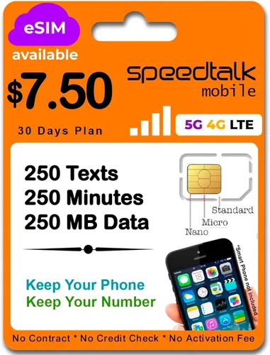 Vista 14 de SpeedTalk Mobile Kit de tarjeta SIM universal para teléfonos inteligentes iOS Android 5G 4G LTE Habla, texto y datos Tarjeta SIM triple corte 3