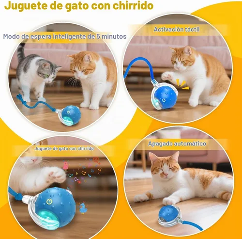 Vista 3 de Pelota de juguetes interactivos para gatos y perros de interior, juguete automático para gatos con evitación inteligente de obstáculos, chirridos