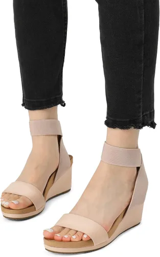 Vista 5 de Dream Pairs - Sandalias de cuña con plataforma y puntera abierta y correa elástica para mujer