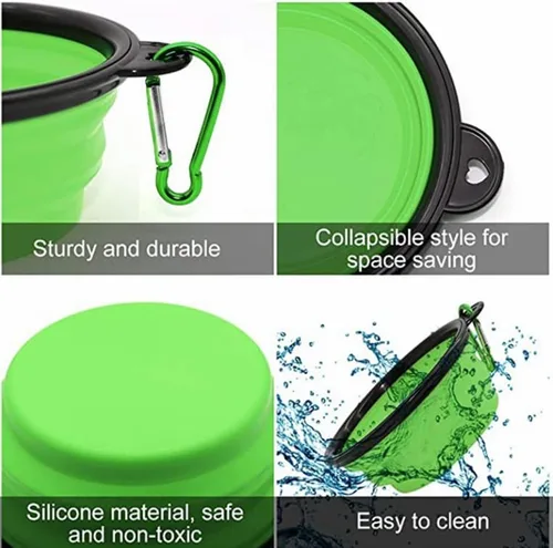 Vista 3 de Juego de cuencos plegables para mascotas, cuencos portátiles de silicona para alimentos y agua con clip de mosquetón, multicolor, diseño que ahorra