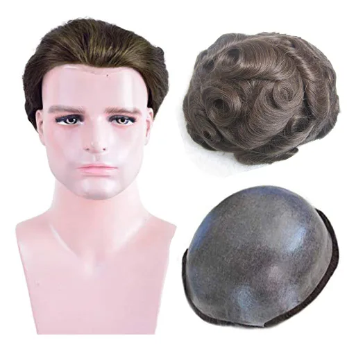Vista 18 de Amiable toupee para hombres 0.001 in ultra suave piel fina para hombre, pieza de cabello humano real para hombres, sistema de reemplazo de cabello