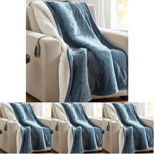 Vista 7 de Beautyrest Manta térmica, manta eléctrica, suave, cálida y reversible, manta térmica Sherpa para oficina, sofá, 3 ajustes de calor, apagado