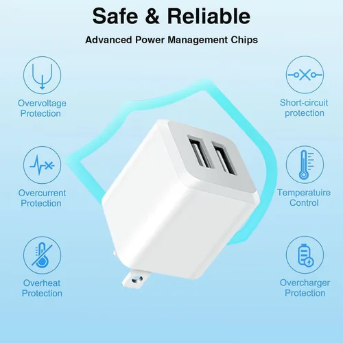 Vista 5 de Cargador de pared USB, caja de carga de bloque de enchufe de cargador de cubo de doble puerto Dual Port Wall Charging Adapter,USB A