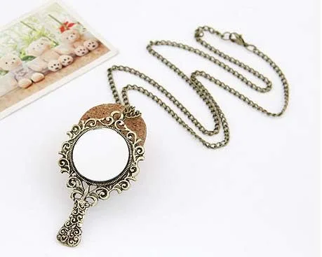 Vista 2 de AY - Collar con colgante de espejo antiguo vintage, cadena larga para mujer, regalo de joyería