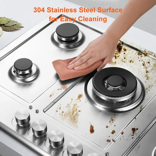 Vista 11 de Eascookchef Placa de cocina de gas de 30 pulgadas, estufa de gas con 5 quemadores de alta eficiencia, placa de cocina de propano de acero inoxidable