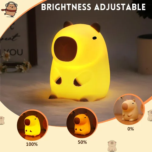 Vista 5 de Linda Luz Nocturna de Capibara, Regalos de Capibara para Niños y Amigos, Lámpara de Animales de Silicona para Guardería con Temporizador Recargable