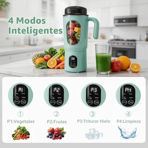 Vista 2 de Batidora portátil para batidos, 580ML USB-C recargable Juicer Cup (verde)