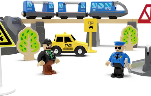 Vista 3 de Juego de pistas de tren de madera con pilas, juguete de alta velocidad para niños de 3, 4, 5 años, acoplamientos magnéticos para niños y niñas