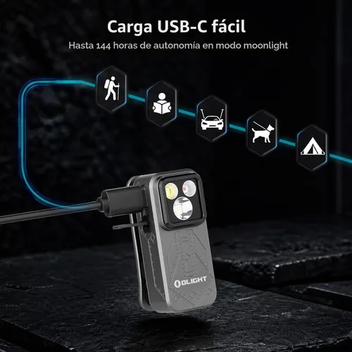 Vista 7 de OLIGHT Oclip Pro - Linterna recargable EDC con clip, Phantom Squadron Gris