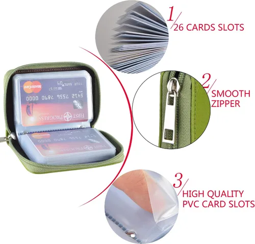 Vista 6 de Easyoulife billetera para tarjetas de crédito de cuero auténtico con espacio para 26 tarjetas
