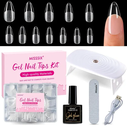 Vista 10 de Misssix Kit de puntas de uñas de gel corto de almendra, 504 piezas de uñas Kit de almendras cortas transparentes (504 piezas con 3 herramientas)