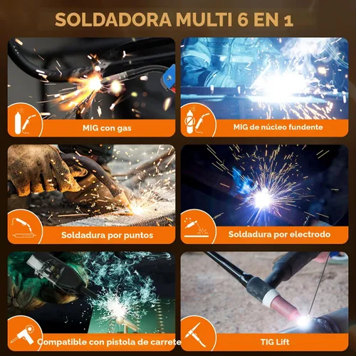 Vista 2 de FEMEROL Soldador MIG 250A, 6 en 1 Gas MIG/Núcleo de Flujo sin Gas/Electrodo/Elevación TIG/Soldadura por Puntos/Compatible con Pistola de Carrete