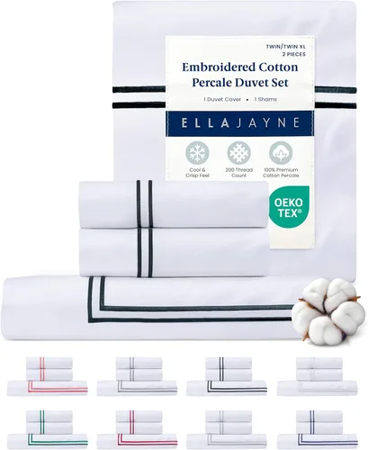 Vista 2 de Ella Jayne Funda de edredón Twin (2 piezas), 100% algodón percal, Twin/Twin XL, suave, transpirable y ligera, incluye funda de edredón Twin