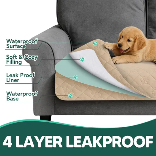Vista 6 de PAWFINITY Funda de sofá impermeable para perros, manta acolchada con estampado de patas para sofá/cama, resistente al pelo de mascotas, agradable al