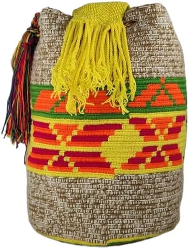 Vista 4 de Mochila Wayuu colombiana 100 % auténtica, hecha a mano, producto artesanal, bolsa de viaje cruzada de diseño único, estilos multicolor..