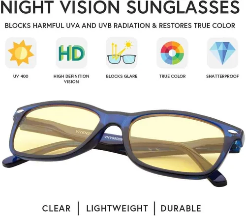 Vista 3 de VITENZI Gafas de visión nocturna para hombres y mujeres, antirreflejos, seguridad para conducción nocturna, lentes de sol tintados amarillos HD Prato