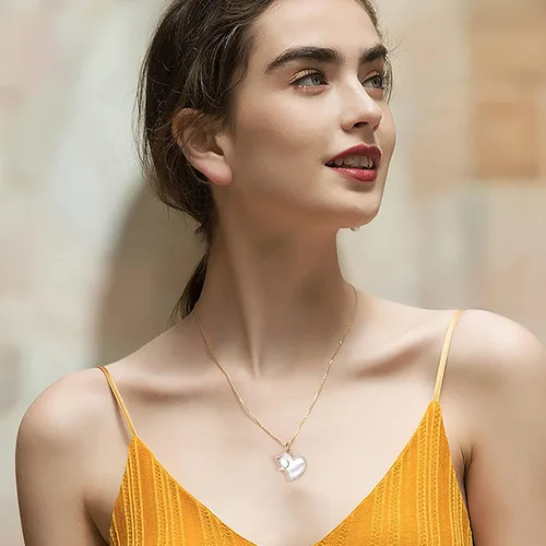 Vista 3 de Collar con colgante de corazón de gato de plata de ley S925 para mujeres, adolescentes y niñas