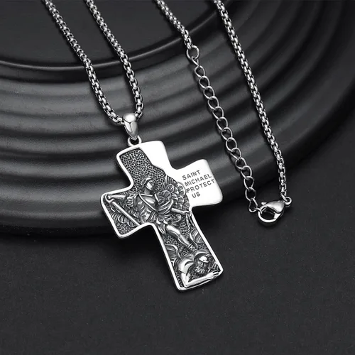 Vista 3 de StoryEtain Collar de cruz de plata de ley 925, colgante de cruz cristiana, amuleto cristiano, regalo de joyería religiosa para hombres y mujeres