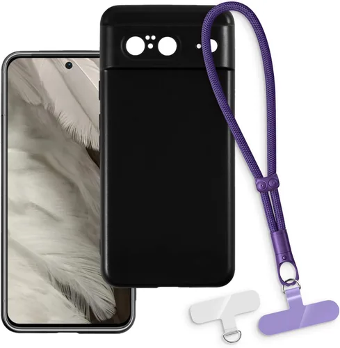 Vista 15 de Estuche y correa de muñeca para Pixel 8 - transparente+negro Funda protectora 2 en 1 para teléfono de 6.2 pulgadas con cordón desmontable y Funda