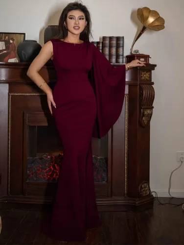 Vista 5 de YMDUCH Elegante vestido formal de sirena con abertura lateral y manga acampanada para mujer