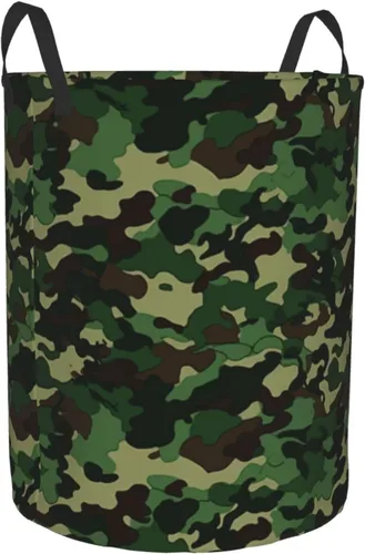 Vista 2 de Aniaml Camouflage Green print Circular Hamper Waterproof Storage Bin Organizer Basket Laundry Hamper With Handles For Clothes Toys Small