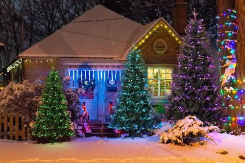 Vista 6 de Árbol de Navidad preiluminado de 8 pies con 470 luces LED, árbol de Navidad artificial con luces RGB multicolor controladas por aplicación, 1755