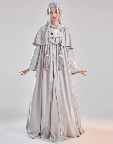 Vista 4 de miccostumes Disfraz de anime para mujer, elegante, de lujo, gris, para Halloween, Navidad, fiesta, evento