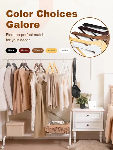 Vista 9 de HOUSE DAY - Paquete de 10 perchas de madera negra, percha de madera maciza con barra antideslizante para pantalones, percha de abrigo de madera
