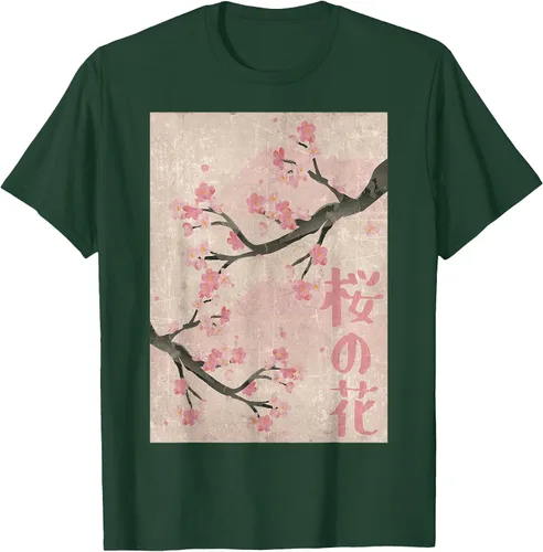 Vista 98 de Cherry Blossom Japanese Vintage Woodblock Japan Pink Sakura T-Shirt Asphalt Grey