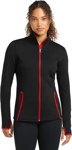 Vista 6 de SPORT-TEK Chamarra Sport-Wick flexible con contraste de cremallera completa para mujer Negro/Gris Carbón