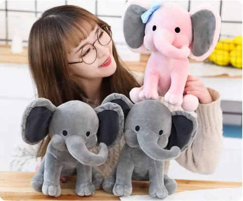 Vista 6 de NatureMan Animales de peluche de elefante, peluches kawaii, juguetes de peluche para bebés, niños y niñas, ideal para guardería, decoración de gris