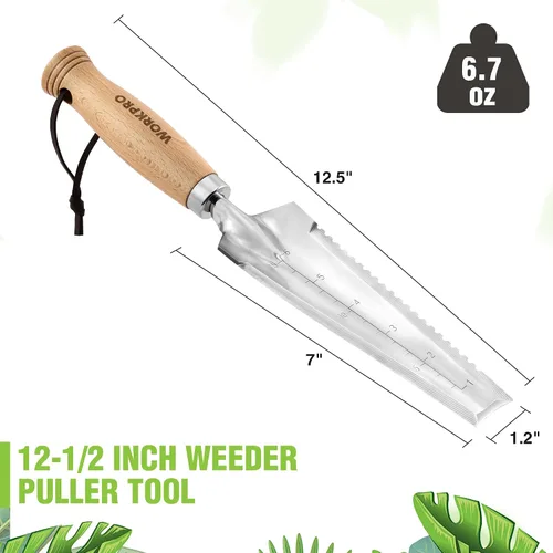 Vista 2 de WORKPRO Paleta de jardín con mango de madera, pala de mano estrecha de acero inoxidable, paleta de jardín plana multiusos para plantar, deshierbar