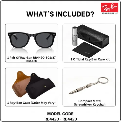 Vista 2 de Ray-Ban RB4420 Gafas de sol con forma cuadrada para hombres y mujeres con kit oficial de gafas Ray-Ban Marco negro pulido Lente gris oscuro