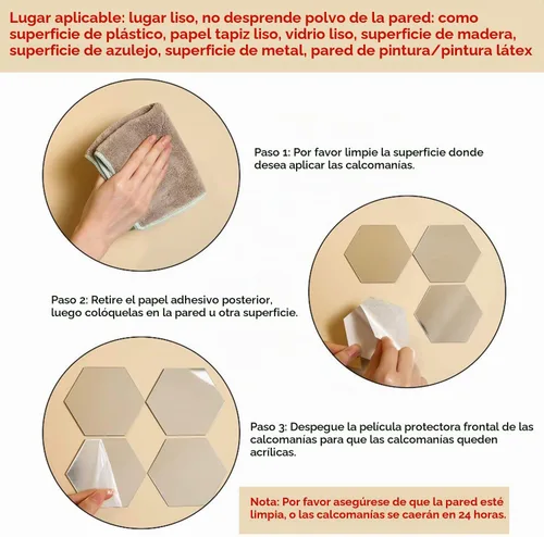 Vista 4 de Shappy 32 piezas de pegatinas de espejo de pared en forma de hexágono extraíbles, pegatinas de espejo de acrílico plateado en forma de panal