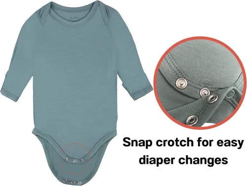 Vista 3 de GUISBY Unisex Baby Rayon of Bamboo Snap Bodysuits, Long Sleeve with Mittens Cuffs Bodysuit 2-Packs