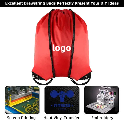 Vista 3 de GoodtoU Mochila con cordón Bolsas de cincha Bolsas de cordón Bolso de deporte de cuerda de nylon a granel, Rojo, Deportes
