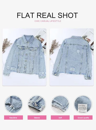 Vista 5 de EVALESS Chaqueta vaquera lavada estilo novio para mujer