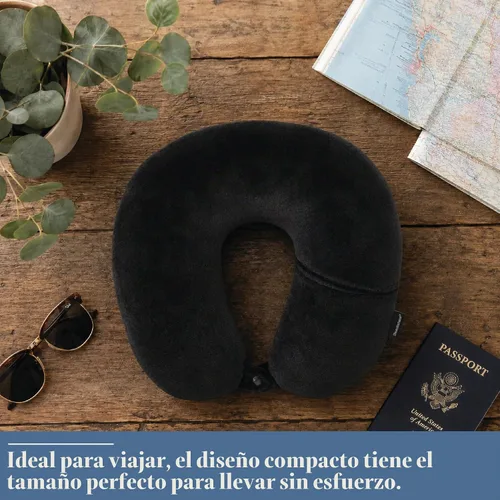 Vista 7 de Brookstone - Almohada de viaje suave con microcuentas para el cuello con bolsillo para teléfono