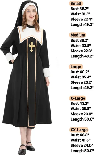 Vista 10 de CR ROLECOS - Disfraz de monja de terror de talla grande, disfraz de sacerdote para Halloween, color negro